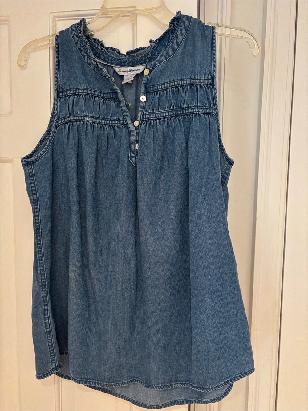 Tommy Bahama Denim Ruffle Yoke Sleeveless Tank - Blue